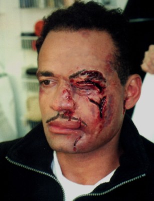 Mario Van Peebles in gash wound prosthetics